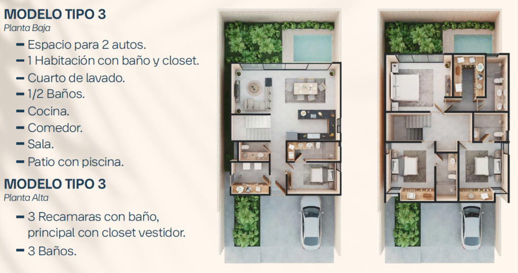 Plano de casa modelo 3 con distribución y características para venta
