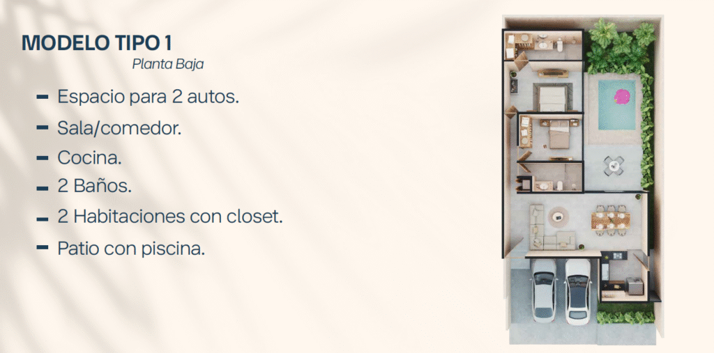 Plano de casa modelo 1 con distribución y características para venta